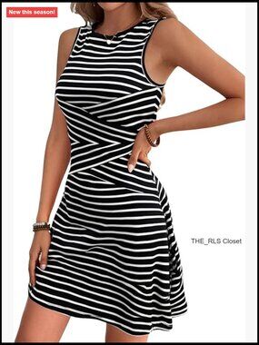 Sleeveless Striped Mini Dress High Waisted A Line Bodycon